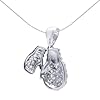 Jewelco London Rhodium Coated Sterling Silver CZ boxing gloves Charm Pendant - 18 inch Chain #1