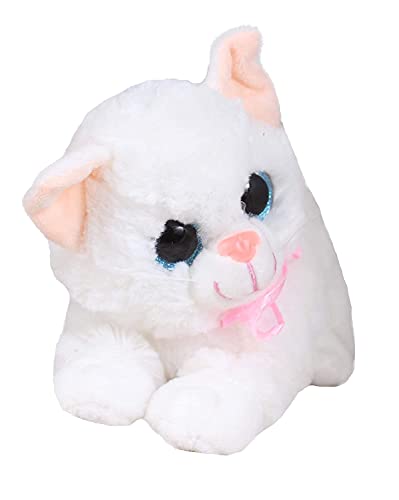 Image of Tickles Cute Cat Glitter Eye Soft Stuffed Toy for Kids Baby Boys Birthday Gift Room (Color: White Size: 20 cm)