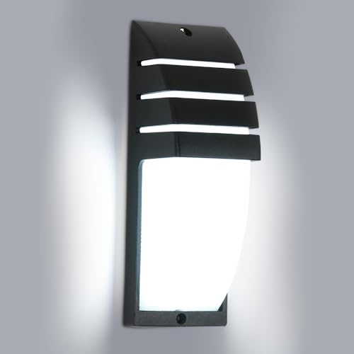 Goeco Apliques de Pared Exterior, 12W 1300LM Lámpara de Pared LED IP65 Impermeable, 6500K Luz Blanca Fría Iluminación LED Pared Negro para Patio Jardín Dormitorio Salón, 22.5CM x 8CM