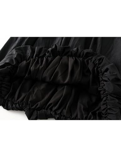 Womens Bubble Long Skirt Elastic Waist A Line Pleated Casual Midi Skirtswith Pocket2