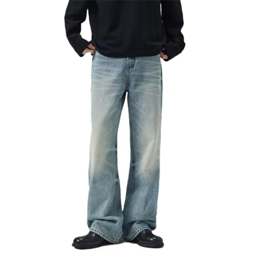 Men's Vintage Flare Jeans Loose Boot Cut Straight Denim Pants Trousers