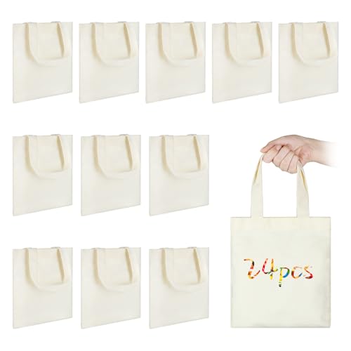 Ktxaby 24 Mini Bolsas de Lona en Blanco - de Algodón Natural, Gruesas Reutilizables, Lavables a Granel para Transferencia de Calor y Regalo de Manualidades (20 x)