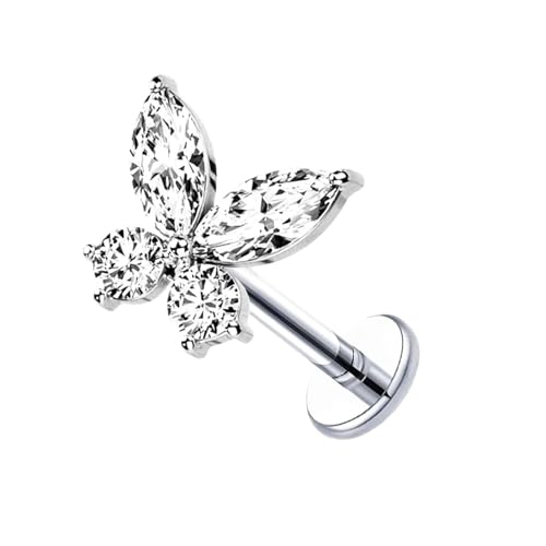 Besyvvin 925 Sterling Silber Lippenpiercing Helix Tragus Knorpel Stecker 8mm Schmetterling Piercing Lippe Stud