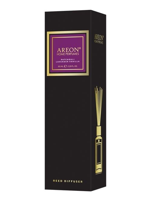Areon Home Fragrance Luxury Perfume Reed Diffuser + 10 Rattan Reeds, Patchouli Lavender Vanilla Scent, 85ml