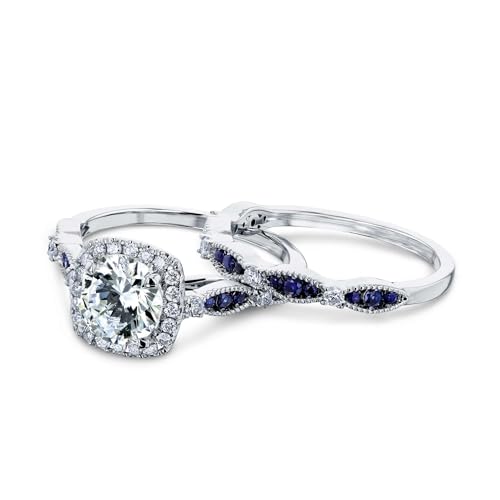 Kobelli Round Moissanite and Blue Sapphire Bridal Set (GH/VS)3