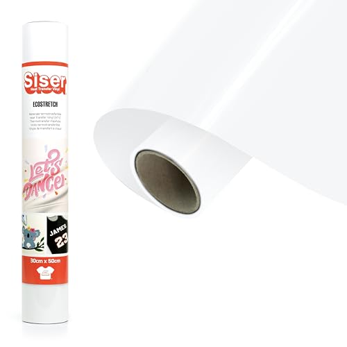 Siser EcoStretch Bianco, 30cm x 0,5mt, Vinile Termotrasferibile Termoadesivo Elastico e Versatile per la Personalizzazione dei Tessuti e Abbigliamento Sportivo, Facile da Tagliare