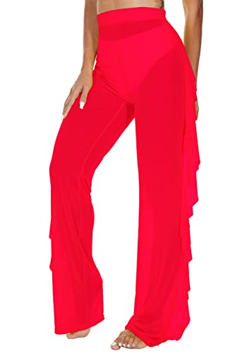 Image of Jumppmile Women's Ruffle Sheer Mesh Swimwear Bikini Cover Up Pants See Through