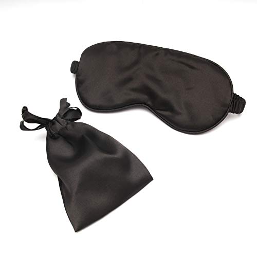 Bandeau en Soie Avec sac en Tissu Ensemble de Deux Pièces Couverture Douce pour Les Yeux Portable Soyeux Dormant Hommes Femmes et Enfants Dormir la nuit Faire la Sieste Voyage(1Pièce Noir) Cover