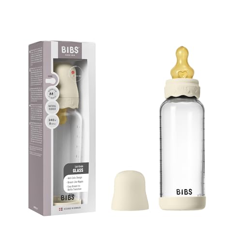Image of BIBS Boheme Glass Baby Bottle, 240 ml, 1-Pack, Natural Rubber Nipple, Ivory