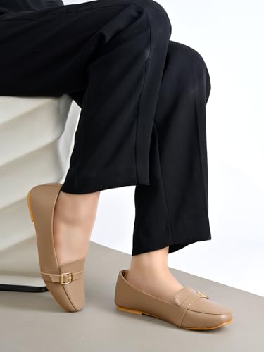Image of Shoetopia Women's Elegant Bow Ballet Flats Designer Pattern Slip-On Shoes with Metal Buckle Accent & Comfort Sole