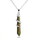 Natural Hexagonal Pile Gemstone Crystal Snake Gothic Design Pendant Necklace, Stainless Steel Chain, Unisex, Power Healing Chakra