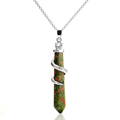 JEWELRIESHOP Hexagonal Pile Crystal Snake Gothic Design Power Healing Chakra Unisex Pendant Necklace