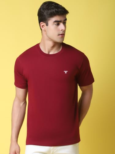 Image of Pinkmint Men's Cotton Blend T-Shirt ll Soild Round Neck T-Shirt ll Stylish Half Sleeve T-Shirt's (Pack of 1)