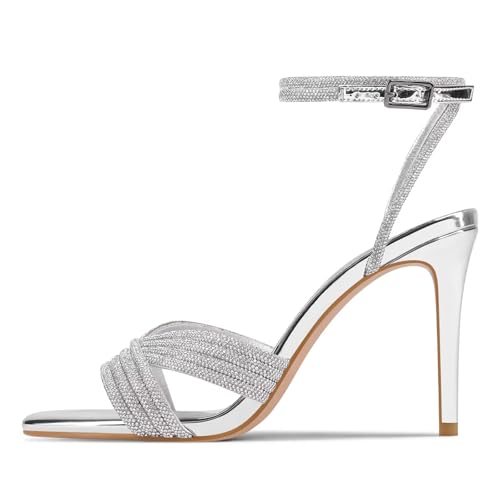 Women's Rhinestone High Heel Sandals Sparkly Stilettos Heeled Ankle Strap Stilettos Round Open Toe Dressy Weddings Sexy Sandals Shoes2