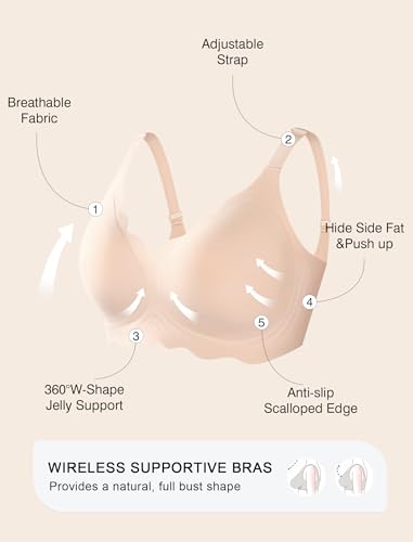 Image of Womens Wireless Jelly Bras No Underwire Support Push Up Removable Straps (U /Cross /Halter) Everyday Sports Bra