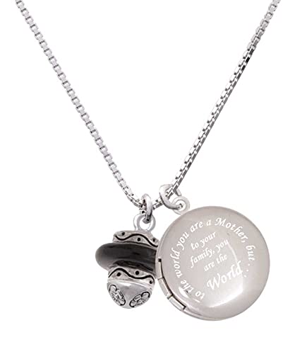 Delight Jewelry Silvertone Black Center Spinner - To the World You are a Mother Locket Necklace, 18"+1"