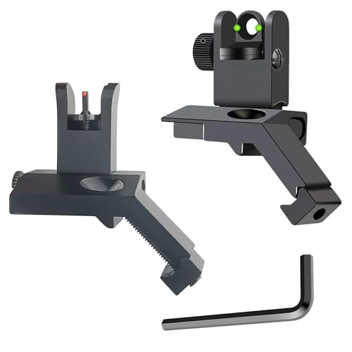 Socpuro 45 Degree Offset Fiber Optic Iron Sights, Flip Up Front and Rear Sight Backup Sight with Green Red Fiber Optics Dots