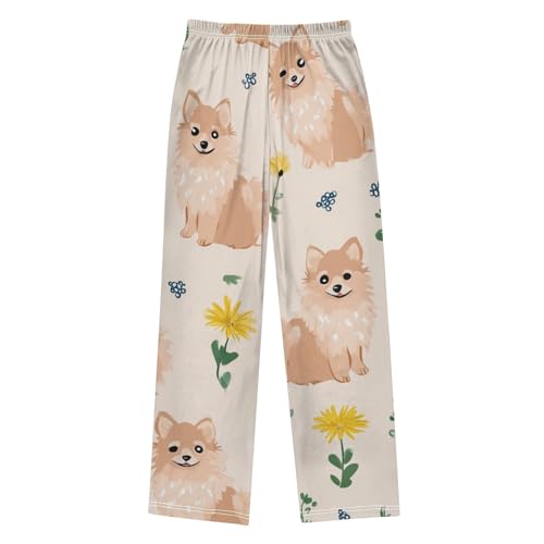 ZZXXB Pomeranian Flower Boys Long Pants Soft Trousers Elastic Waist Kids Lounge Bottoms with Pockets S-XL2