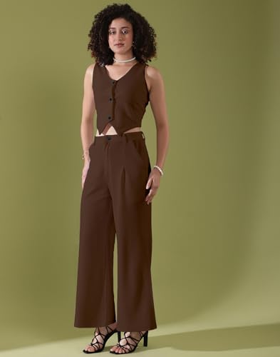 Image of SIRIL Women's Co-Ord Set Regular Fit Crop Top And Pant Set | Two Piece Co Ord Set | Formal Cord Set For Women