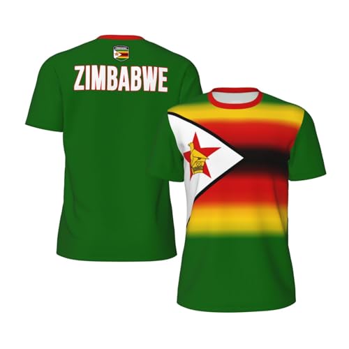 T-shirt en jersey avec drapeau du Zimbabwe, dégradé de couleurs, impression 3D, idéal pour la course à pied, le cyclisme, le football, le tennis et le fitness.