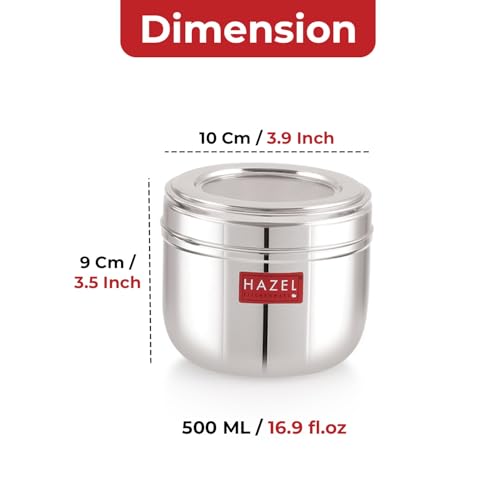 Image of HAZEL Stainless Steel Transparent Lid Containers | Versatile Storage Jars with See-Through Top | Nesting Kitchen Canisters for Spices, Snacks & Grains | 500ml (Set of 2)