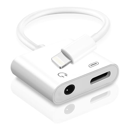 Lightning to 3.5mm Headphone Jack Adapter, Apple MFi Certified 2-in-1 Charger & Audio Dongle for iPhone 14/13/12/11/XS/XR, Charge & Listen,DAC Chip,Hi-Fi Sound,for Car Aux, Home, Travel (1, White)