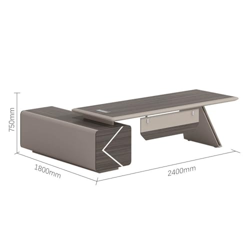 Image of Modern Executive Office Desk with Side Storage Cabinet, Premium CEO Manager Table in Walnut & Beige Finish for Luxury Office Cabin Furniture (LDL-794 MDFL L8W3)