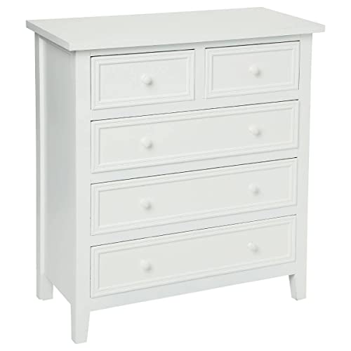Atmosphera - Commode Charme Blanche, 5 Tiroirs - L 72 x P 34 x H 81 cm, Style Romantique - Meuble de Rangement pour Chambre, Couloir, Entrée