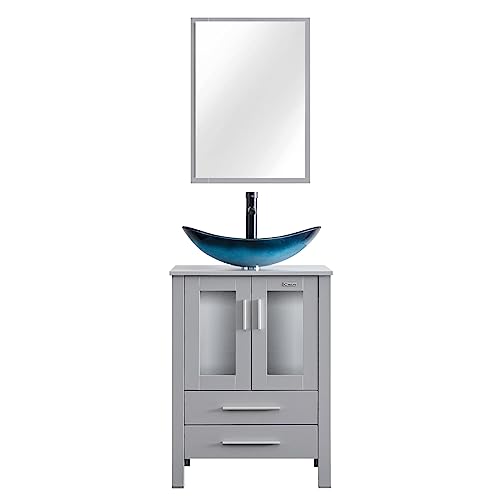 eclife 24” Modern Bathroom Vanity Cabinet with Vessel Sink Combo, Gray