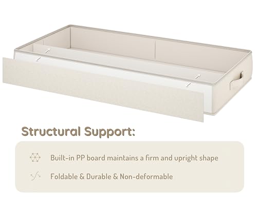 Vailando Side-Supported Under Bed Storage Containers, 6 Inches Tall 60L Underbed Storage Bins with Sturdy Handles and Sidewalls, Closet Organizer for Clothes, Blankets, Seasonal Items, Beige, 2-Pack - Image 5
