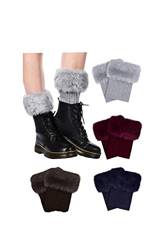 4 Pairs Women Faux Fur Boot Cuff Short Furry Leg Warmers Girls Winter Socks Knitted Boot Socks (?)