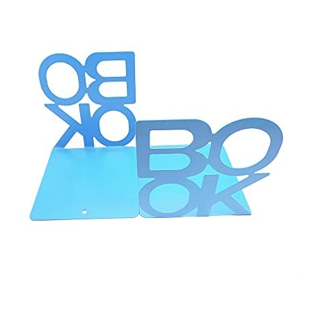 Artkingdome 1Pair Luxury Metal Bookend Book Letter Art Book Ends Stand Holder Decorative Bookends Gift Blue Cover