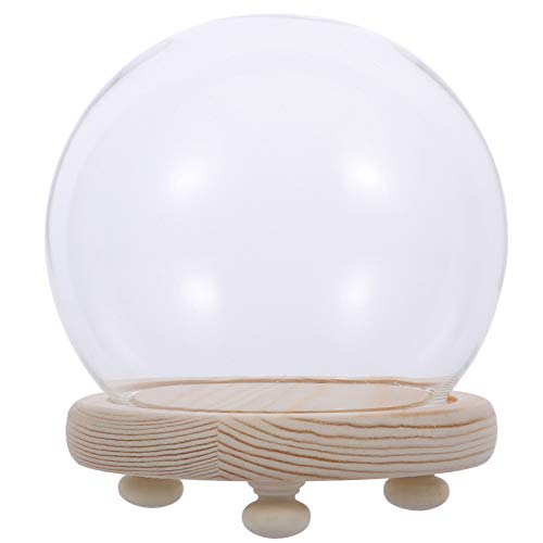 Amosfun Campana decorativa de cristal con plato de madera, soporte para tartas, cúpula de cristal, campana de cristal, campana para tartas, para plantas suculentas, guirnalda de fotos, medallas
