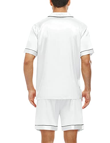Image of SWOMOG Men Satin Silk Pajamas Sets Short Sleeve Sleepwear Button-Down PJs Sets Two-Pieces Loungewear with Pockets