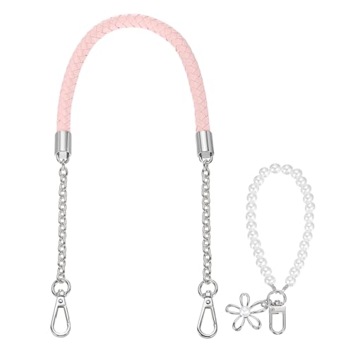 Sangle de sac à main tressée en cuir synthétique rose de 61 cm