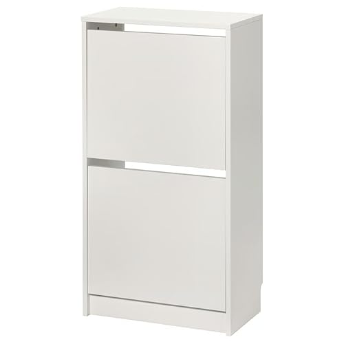 Shoe Cabinet with 2 Compartments, White, 19.25x11x36.63 in