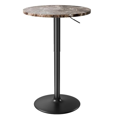 Image of Furmax Bistro Pub Table Height Adjustable Round Bar Table 27.4-36 Inches, 360Swivel Cocktail Table for Dining Room, Party, Cafe (1, Marble-Black)