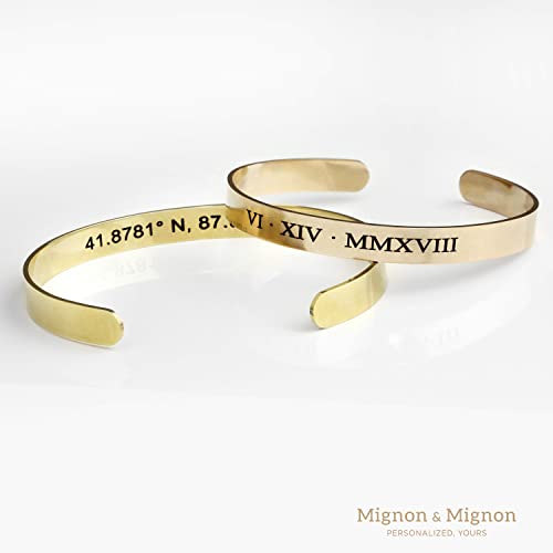 MignonandMignon Personalized Cuff Bracelet Custom Engraved Name, Inspirational Message, Coordinate Bangle for Graduation, Friendship, or Bridesmaid Gift – FBR2