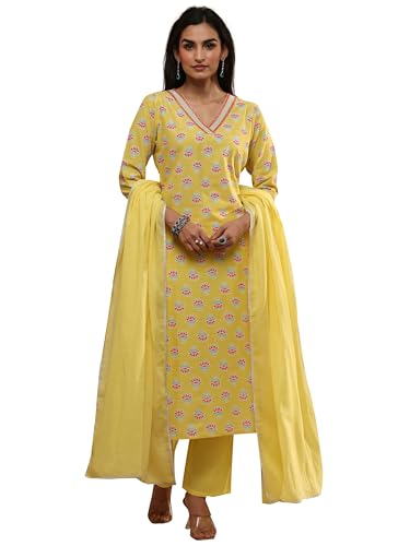 Image of Libas Printed Cotton Straight Kurta With Trouser and Dupatta