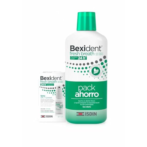 ISDIN Bexident Fresh Breath Uso Diario Colutorio y Spray con CPC + Cymenol, Aliento fresco en 24h, Pack ahorro, Spray 15ml + Colutorio 500ml, El embalaje puede variar
