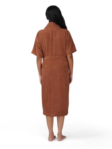 Image of RANGOLI Premium Women's Knee-Length 460 GSM Bamboo Bathrobe in Half Sleeves with 2 Pockets & Belt Closure with Ultra Soft Fabric & Skin-Friendly (Brown-L) | Royal Bamboo