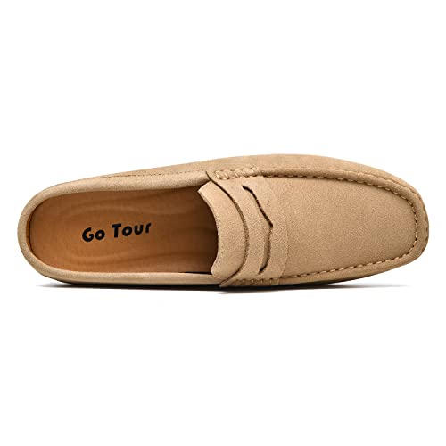 Image of Go Tour Mens Handmade Suede Leather Mules Clog Slippers Breathable Leather Slip on Shoes Casual Loafers