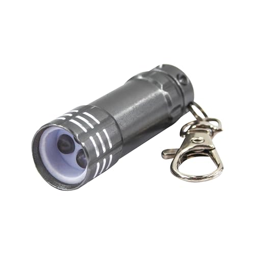Uni-Com Keyring Torch with Carabiner Clip – Compact LED Keychain Flashlight, Aluminium Housing, Long-Life Batteries Included for Keys, Handbags, Backpacks, Belt Loops, Silver