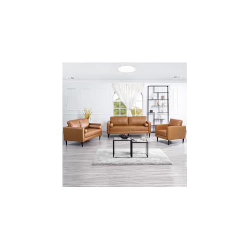 Naomi Home Genuine Leather Sofa Set, Mid-Century Modern Living Room
