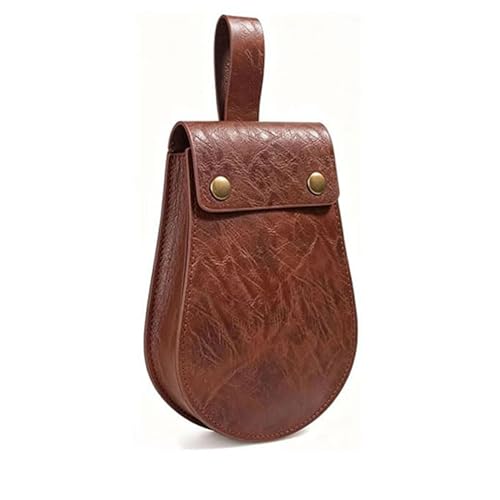 Image of Leather Belt Pouch Medieval Vintage Renaissance Viking LARP Cosplay Costumes Drawstring Coin Purse Phone Holder Waist Bag (Half-Brown)