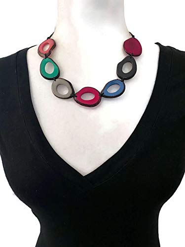 Tagua nut necklace in multi-color adjustable length tagua nut fashion jewelry, colorful organic necklace, Eco Friendly Jewelry2