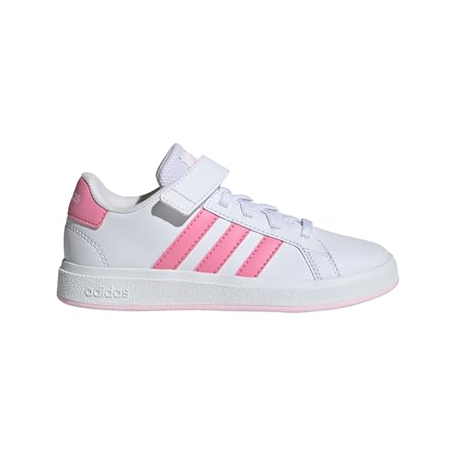 adidas Girl's Grand Court 2.0 Elastic (Little Kid/Big Kid) White/Bliss Pink/Clear Pink 5 Big Kid M
