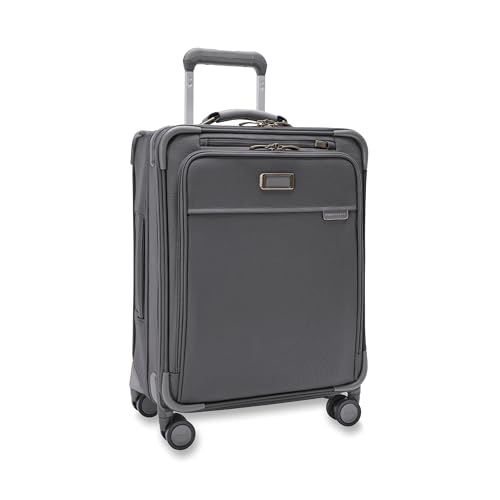Image of Briggs & Riley Global 21 inch Carry On Expandable Spinner - Luggage for Travel, Suitcases with Wheels, Softside Rolling Bag for Men & Women, Self-Repairing Zipper - Baseline Collection, Steel Gray