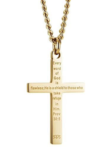 Men’s Cross Necklace – Stainless Steel or Gold Plated Pendant with Matching Curb Chain, USA Flag Patriotic Design, Inscribed with Proverbs 30:5 – Christian Jewelry for Men Faith-Based Jewelry Gifts3