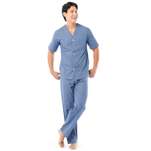 Image of Fruit of the Loom Men's Broadcloth Short Sleeve Top and Long Pants Pajama Set